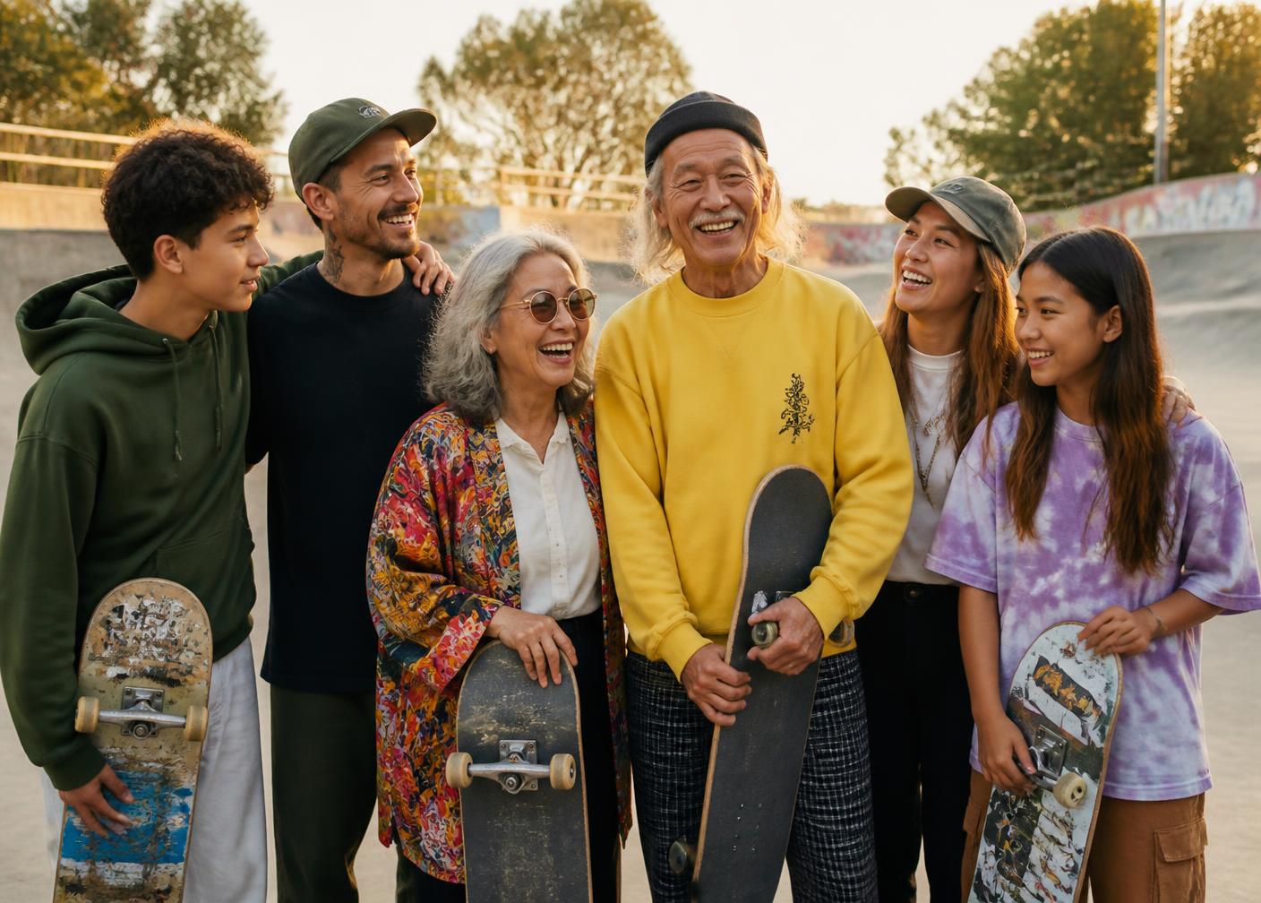 Skaters in their sixties and seventies riding alongside younger riders in Denver